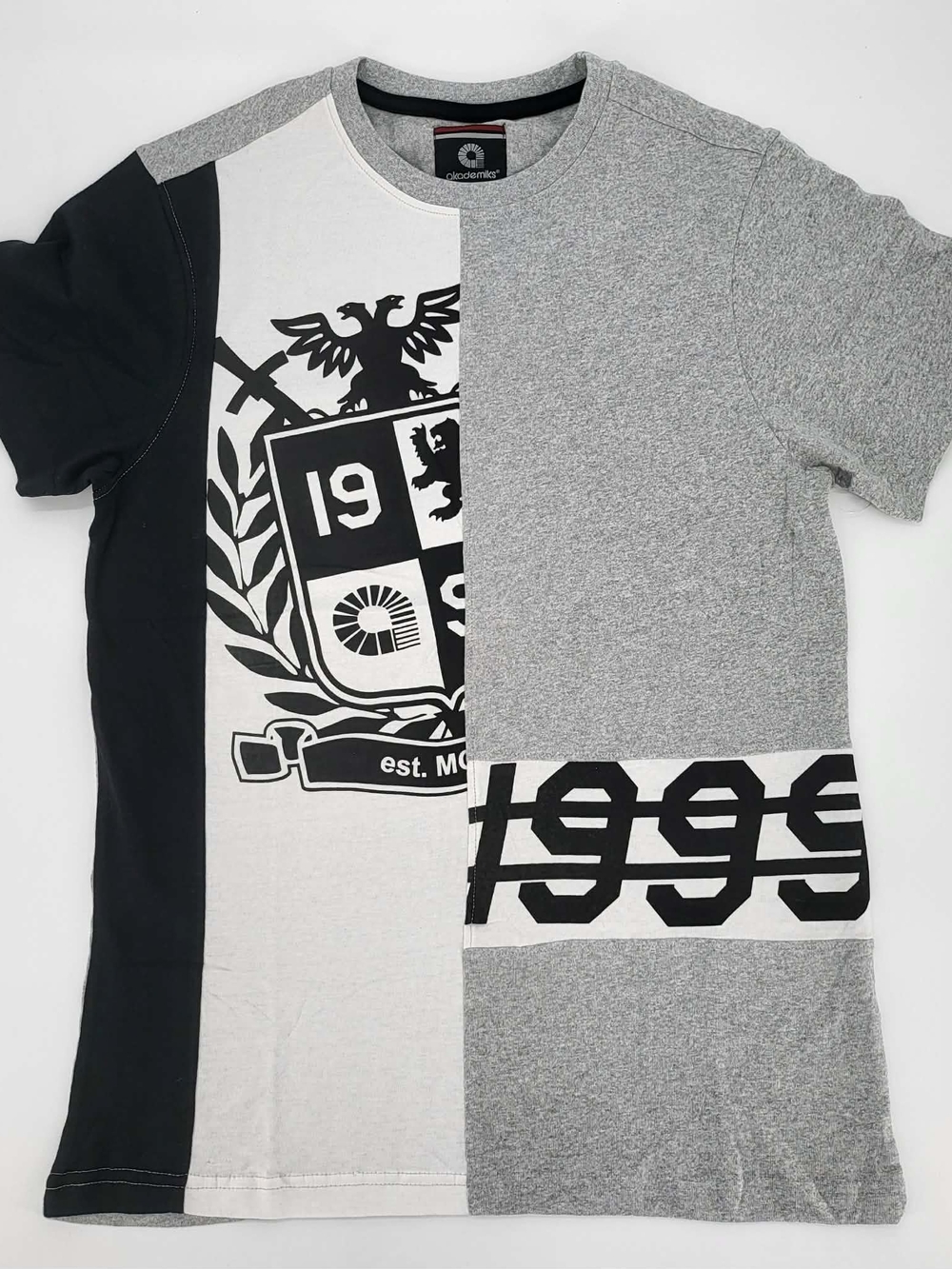 Akademiks Grey, Black & White 1999 Patchwork Crew Tee
